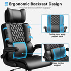 Sytas Ergonomic Office Chair with Adjustable Headrest, Executive Leather Desk Chair with Upgraded Lumbar Support for Lower Back Pain Relief, Thickened Backrest Computer Chair for Home Office, Black