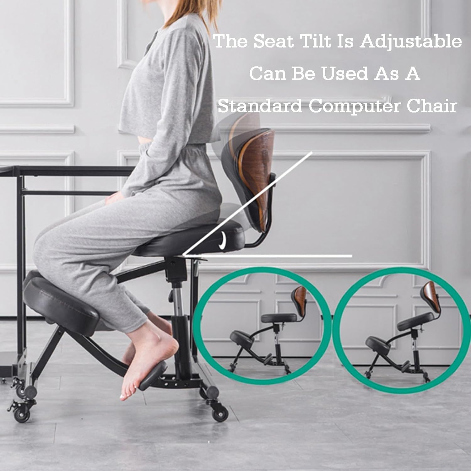 Rolling Ergonomic Posture Chair,Kneeling Chair with Backrest,50-60cm Adjustable Positions,Back Support for Office Home Classroom