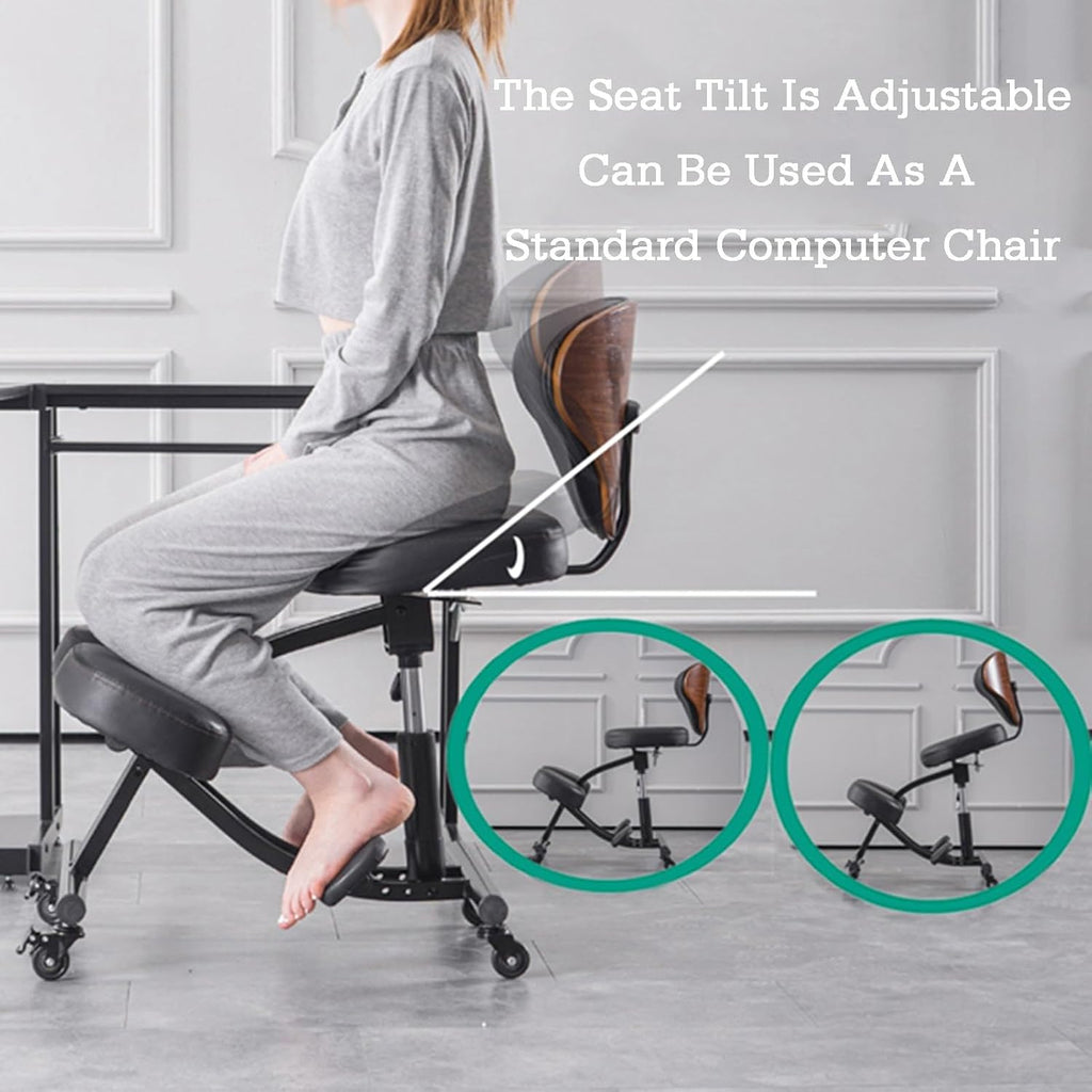 Kneeling Chair with Backrest,Rolling Ergonomic Posture Chair,50-60cm Adjustable Positions,Back Support for Office and Home