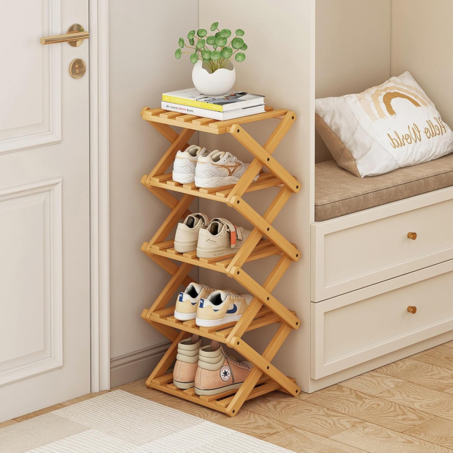 Vertical Shoe Rack Small Narrow Shoe Racks 5-Tiers Folding Shoe Storage Rack No Installation Shoes Organizer Shelf Standing Shoe Rack for Entryway Hallway Corridor Room Corner Storage
