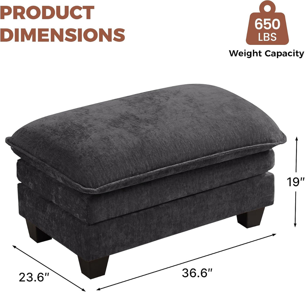 36 INCH Foot Stools Ottoman Chenille Foot Rest Stool Rectangular Upholstered Ottoman Under Desk Footrest for Living Room Bedroom Entryway,Darkgrey