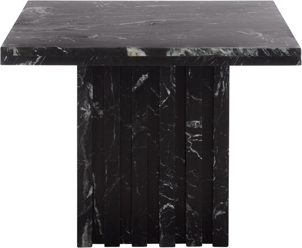SAFAVIEH Couture Collection – Olivia Black Square Travertine Accent Table, Sculptural Pedestal Display Table (SFV9701C)