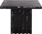 SAFAVIEH Couture Collection – Olivia Black Square Travertine Accent Table, Sculptural Pedestal Display Table (SFV9701C)