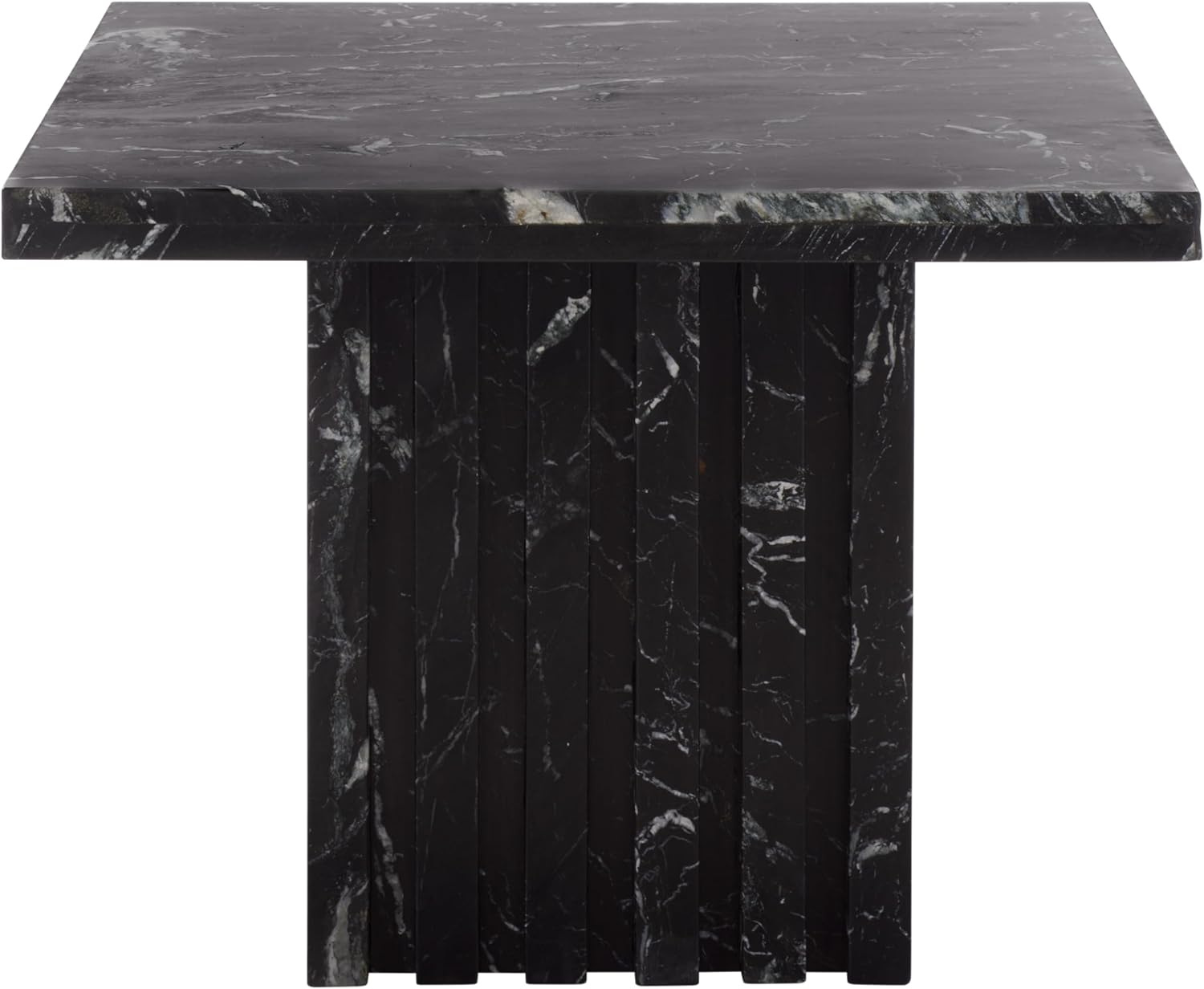 SAFAVIEH Couture Collection – Olivia Black Square Travertine Accent Table, Sculptural Pedestal Display Table (SFV9701C)