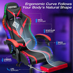 HOFFREE Gaming Chair with LED RGB Lights Massage Ergonomic Video Game Chairs with Footrest High Back Reclining Computer Chair with Adjustable Lumbar Support Red and Black