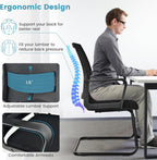 HAPPYGRILL Conference Chair Set of 2, Ergonomic Mid-Back Mesh Office Chair w/Adjustable Lumbar Support, Upholstered Seat & Metal Sled Base, Guest Reception Chairs for Home Office, Waiting Room
