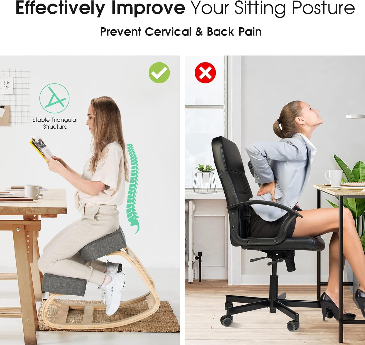 Giantex Kneeling Chair, Wood Posture Chair, Max Load 330 Lbs, Rocking Knee Chair with Soft Cushion, Natural Relief for Back, Shoulder or Neck Pain, Ergonomic Kneeling Chair for Office Home