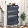 GREATMEET Shoe Cabinet with 4 Flip Drawers, Slim Metal Shoe Cabinet Storage for Entryway, Hidden Narrow Shoe Rack Organizer Cabinets Wall Mount for Living Room, Bedroom, Hallway, Blue