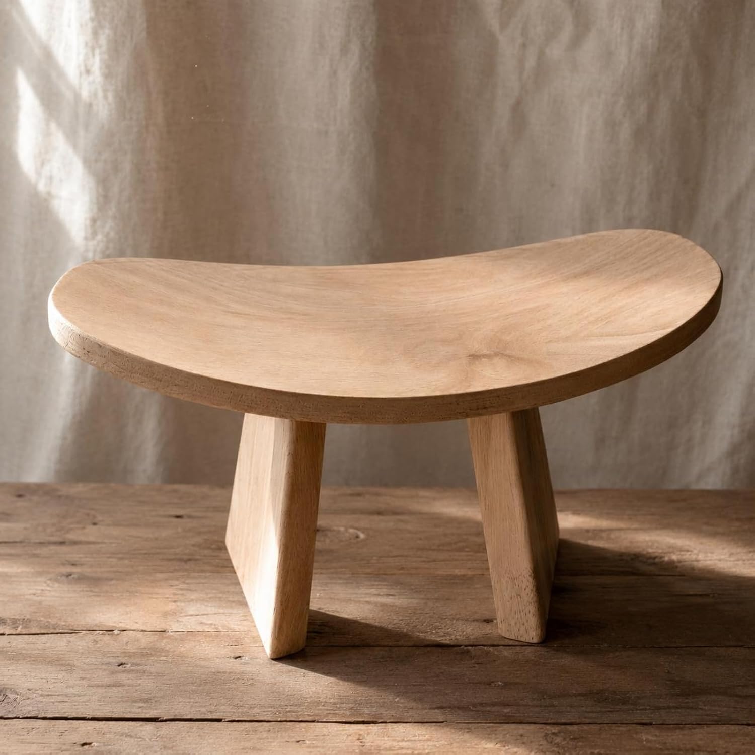 kowaku Mindful Kneeling Stool Solid Wood Meditation Stool Curved Top Wooden Kneeling Bench, Brown, Small 42 21 16 CM