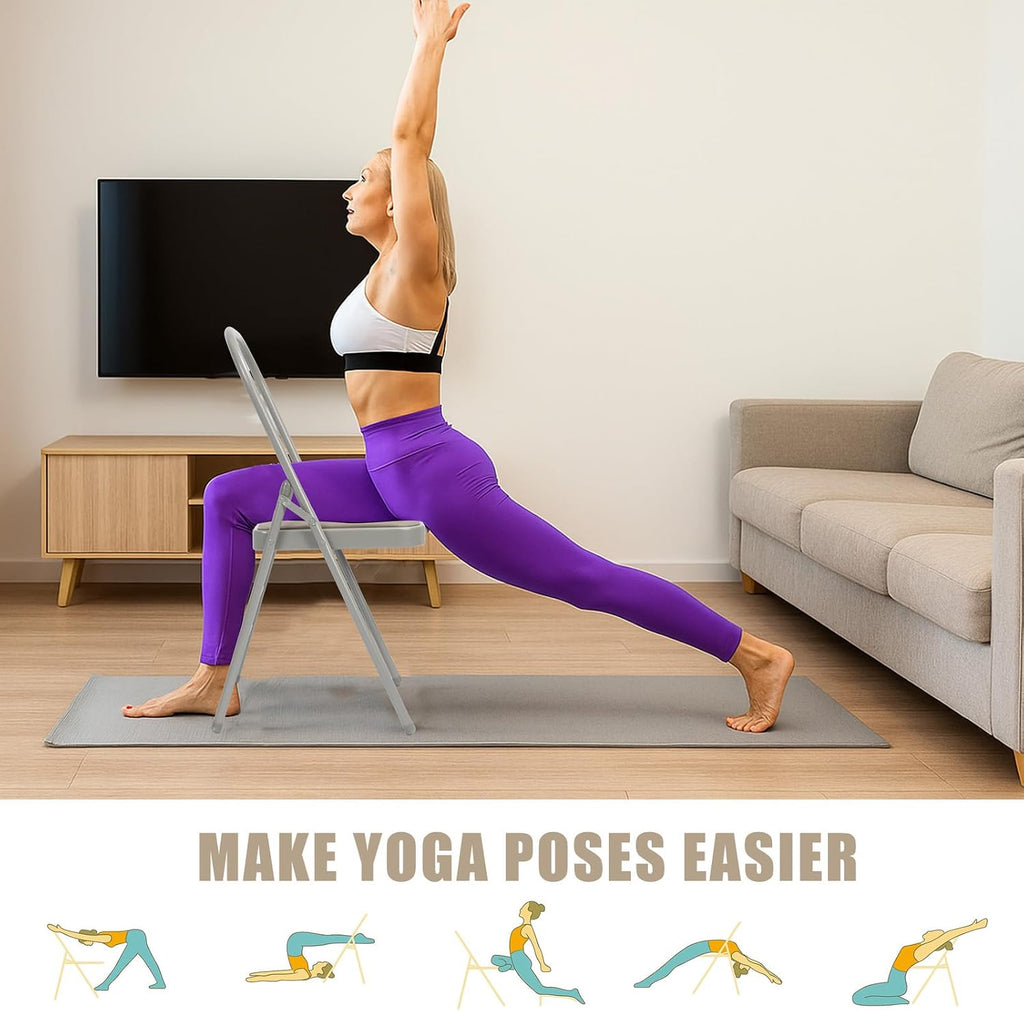 RattanView Yoga Auxiliary Chair with Lumbar Back Support Backless Folding Metal Foldable Flexibility Exercise Chair Balance Handstand Training Tool for Back Pain Relieving Strength Training