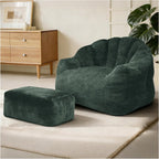 FanYi Cloud Chair Bean Bag Chair with Ottoman for Adults, Oversized Flannelette Shell Chair, High Density Memory Foam Chairs for Adults, Washable Cover Comfy Sofa for Living Room Bedroom,Green