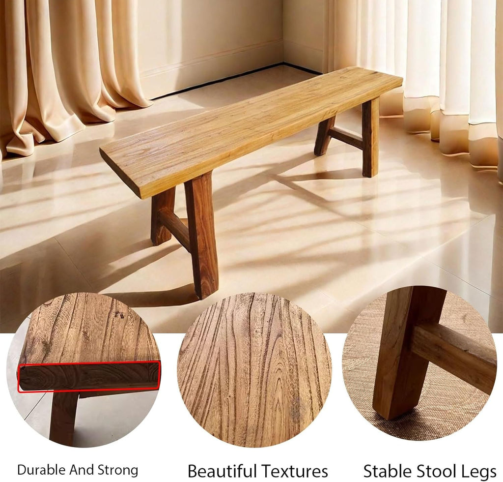 Narrow Bench For Entryway Slim Farmhouse Indoor Wood Rustic Noodle Bench Vintage Dining Table Skinny Hallway Shoe Benchs End Of Bed 19.6/39.3/62.9/70.8 Inch Length For Bedroom & Living Room Kitchen(31