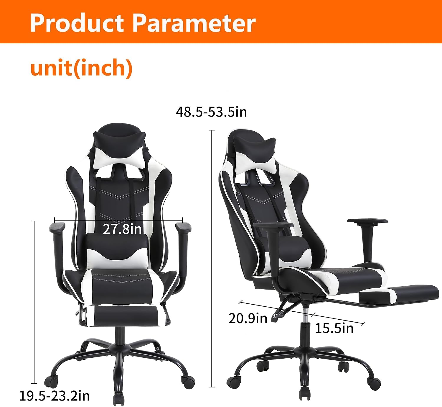 Gaming Chair, High Back PU Leather Gaming Chairs Computer Chair with Headrest & Lumbar Support, Height Adjustable Wide Seat Gaming Chairs for Adults, Game Chair with Footrest & Armrest