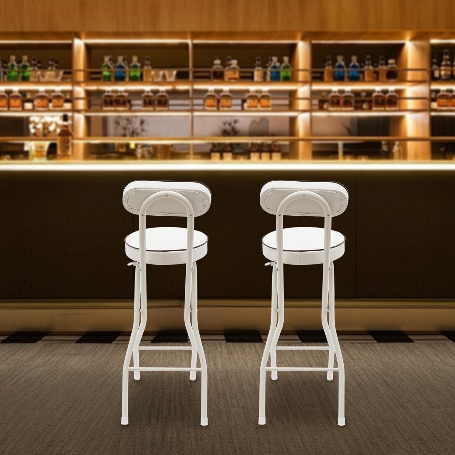 Folding Bar Stool with Back, 2 Pack Backest Tall Foldable Stool har with Cushioned Padded Portble Collasible Counter Height Chai for Kitchen Island Shop Cafe Dining Room (White)