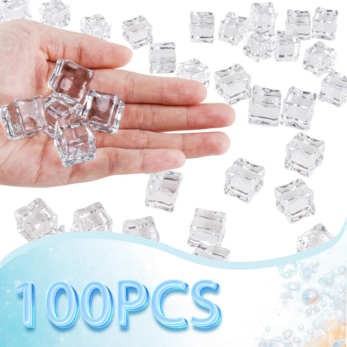 100 PCS Fake Ice Cubes, 0.7'' Acrylic Fake Ice, Ice Cubes Reusable for Vase Fillers Centerpiece Photography Accessories Home Decor