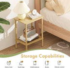 2 Tier Bamboo End Table, Narrow Side Table with Adjustable Feet, Waterproof Small Bedside Table, Nightstand, Entryway Table for Living Room Bedroom Bathroom, No Tool Assembly, 66LBS Capacity