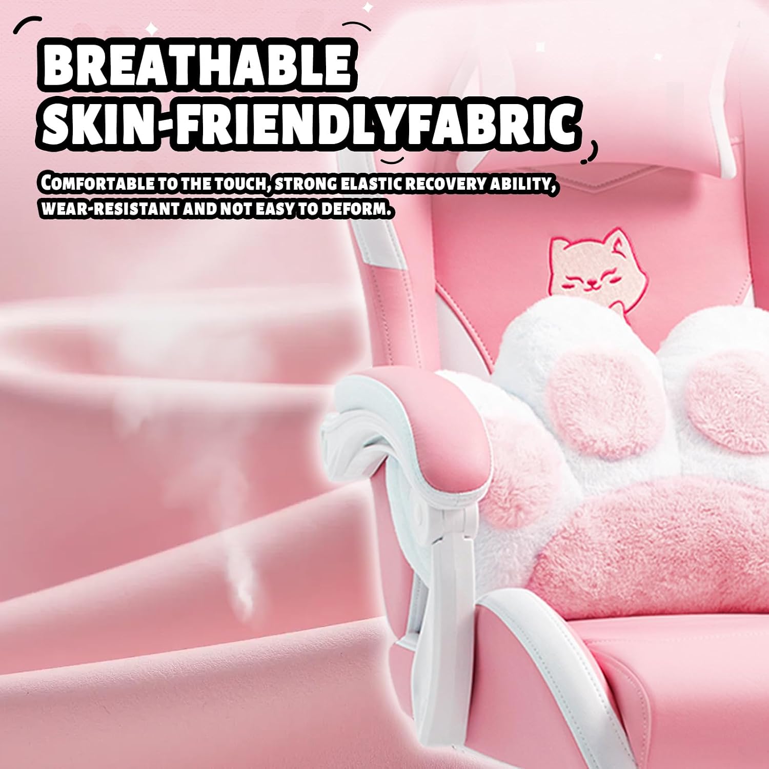 Vigosit Pink Cat Ear Gaming Chair with Footrest - Cute Gaming Chair for Girls, 310lbs Capacity, Adjustable Height & Lumbar Support, Ergonomic Computer Chair for Teens