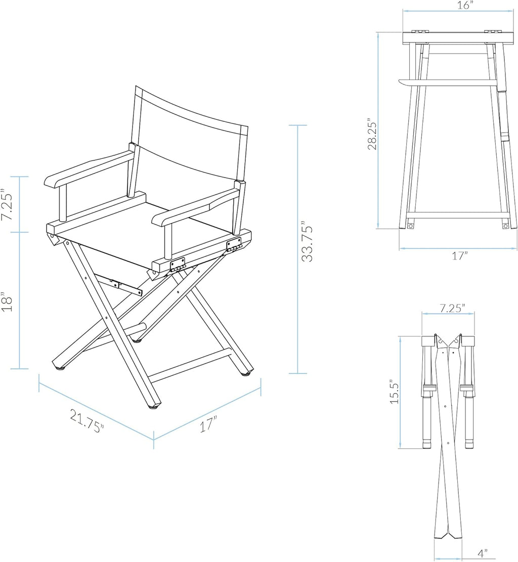 Casual Home Director's Chair,Black Frame/Black Canvas,18" - Classic Height