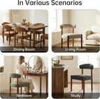 VKNOW Wooden Dining Chairs Set of 4, Modern Upholstered Dining Room Chairs with Walnut Wood Legs and Curved Backrest, Fabric Kitchen Chairs for Farmhouse/Living Room/Dining Room, Beige