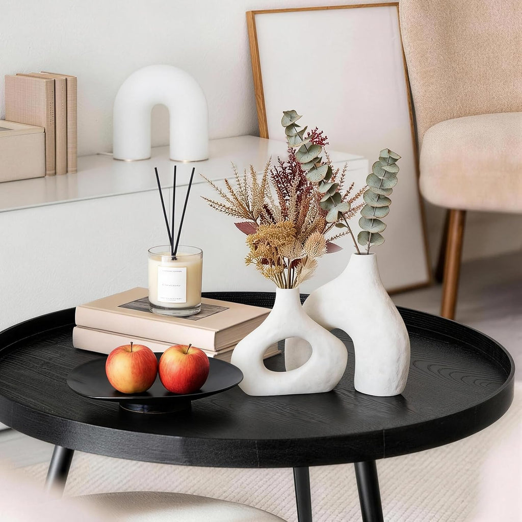 DOWAN Ceramic Vase Set of 2, 7.6" Decorative Pampas Vase for Home Decor, Modern Farmhouse Pottery Vase for Living Room Coffee Table Kitchen Bedroom Desk Entryway Mantel Book Shelf, Soft White