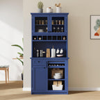 74.8 Inch Tall Farmhouse Freestanding Buffet with Hutch, Tall Kitchen Pantry Cabinet, Dining Room Storage Cupboard with Wine Rack and Adjustable Shelves for Dining Room, Living Room,Blue