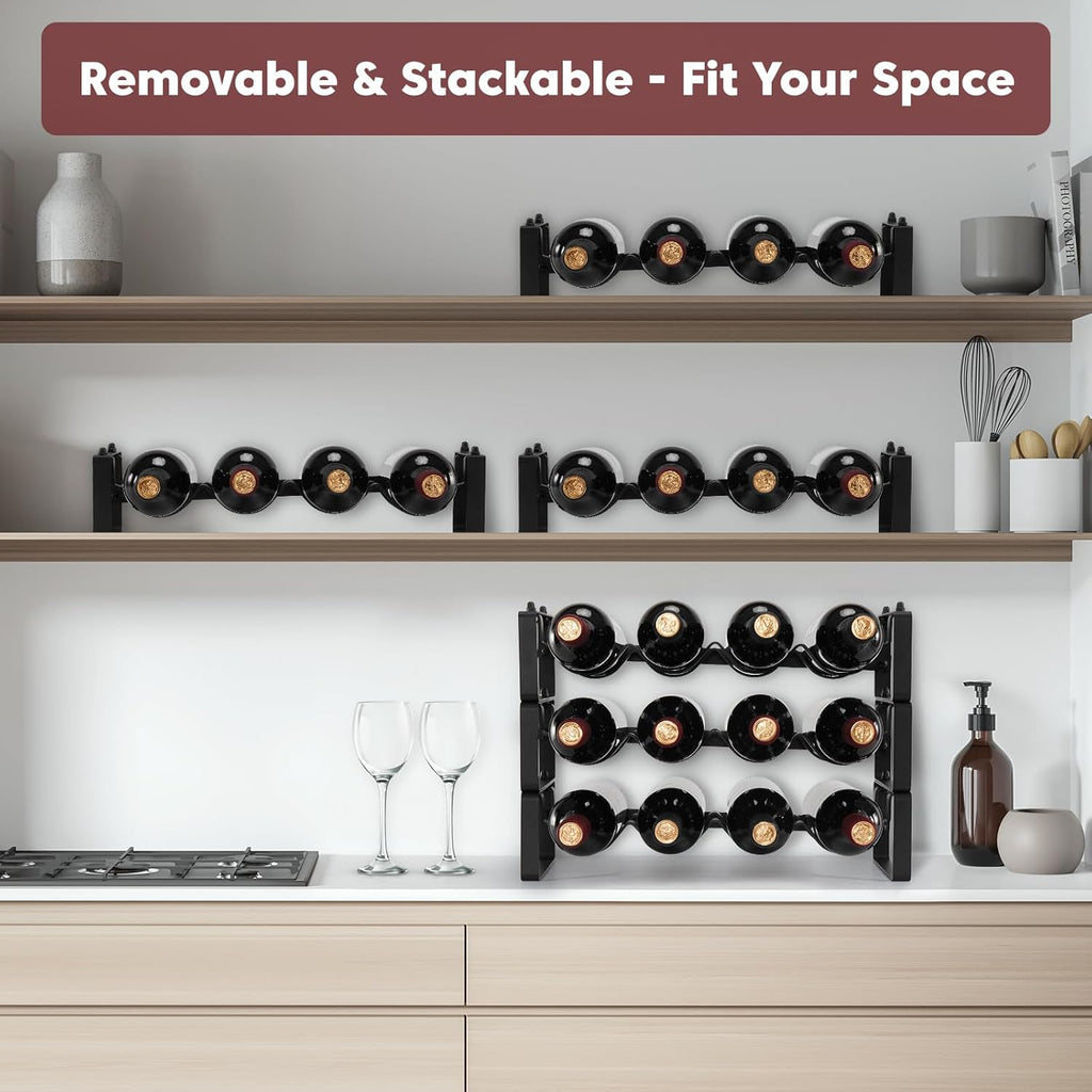 Stackable Wine Rack Countertop, 4 Bottles Wine Bottle Holder for Inside Cabinet, Small Tabletop Wine Holder Stand for Pantry Bar, 1-Tier Angle Adjustable Wine Bottle Rack for Tight Spaces