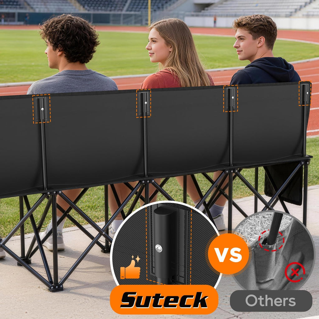 Suteck 8 Seats Soccer Bench, Portable Team Bench with 17.3"x 17.3" Individual Seats, 600D Oxford Fabric & Side Pockets, Heavy Duty Outdoor Folding Bench for Sports, Camping, Patio & Park Events