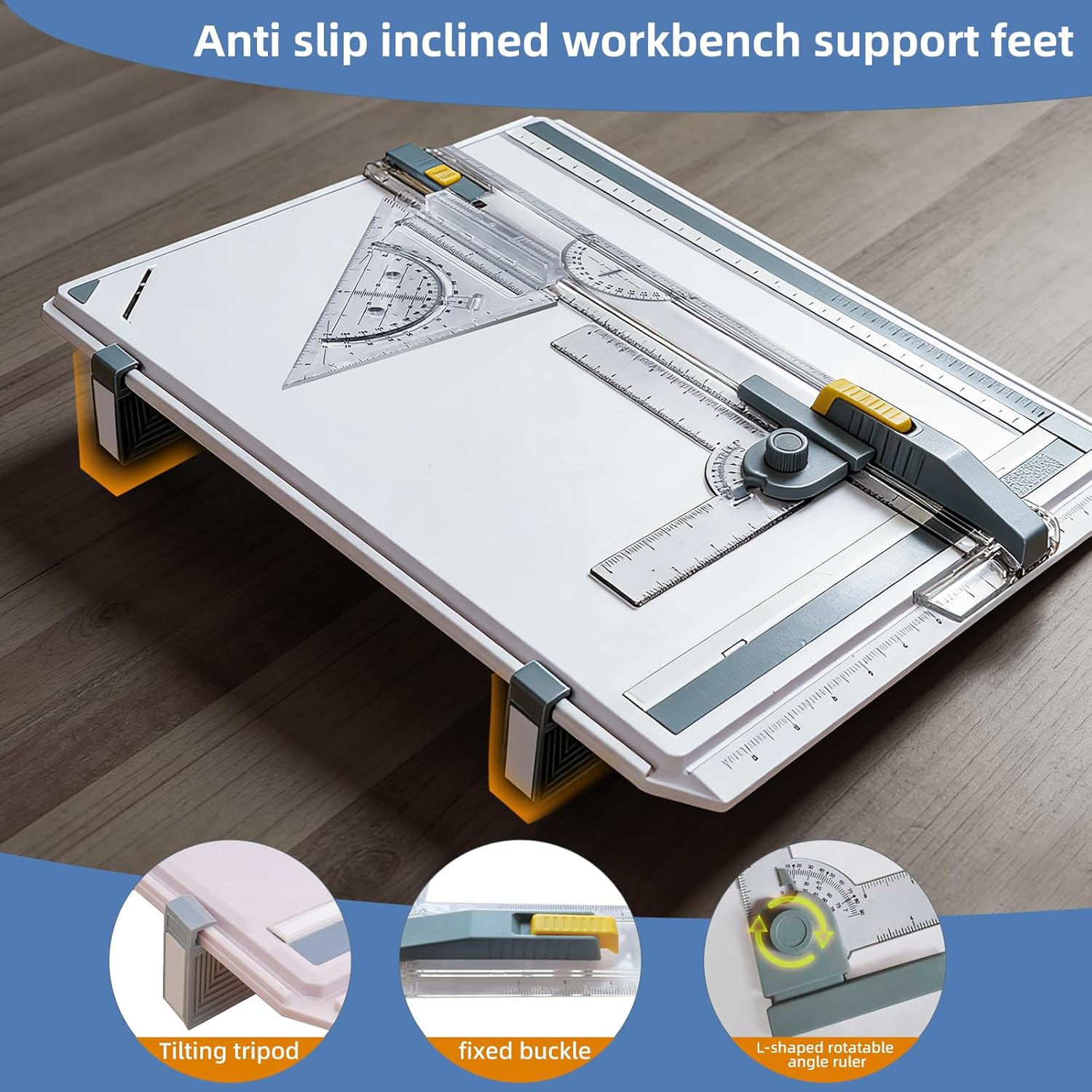 A3 Drawing Board Drafting Table Multifunctional Drawing Board Table with Clear Rule Parallel Motion and Angle Adjustable Measuring System, Inch