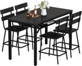 Hooseng 5-Piece Dining Table Set for 4, Counter Height Kitchen Table & 4 Bar Stools, Hightop Bar Table and Chairs Set with Storage, Farmhouse Small Dinette Set for Pub, Dining Room, Small Space