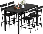 Hooseng 5-Piece Dining Table Set for 4, Counter Height Kitchen Table & 4 Bar Stools, Hightop Bar Table and Chairs Set with Storage, Farmhouse Small Dinette Set for Pub, Dining Room, Small Space