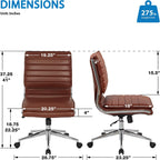 Office Star SPX Professional Ergonomic Ribbed Faux Leather Office Chair with Chrome Base, Mid Back Manager's Chair Without Arms, Saddle Brown