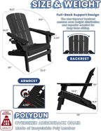 Folding Adirondack Chair with Cup Holder, Adjustable Back Plastic Patio Chairs for All Weather, HDPE Fire Pit Chair, Outdoor Lawn Chairs for Deck, Porch, Backyard, Garden, Black