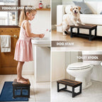 Step Stool, NomNest Height-Adjustable Wooden Step Ladder Metal Foot Stool Small Kitchen Stool Helper for Toddler Adults, Ladder Chair for Home Bedside Bathroom Sink Potty