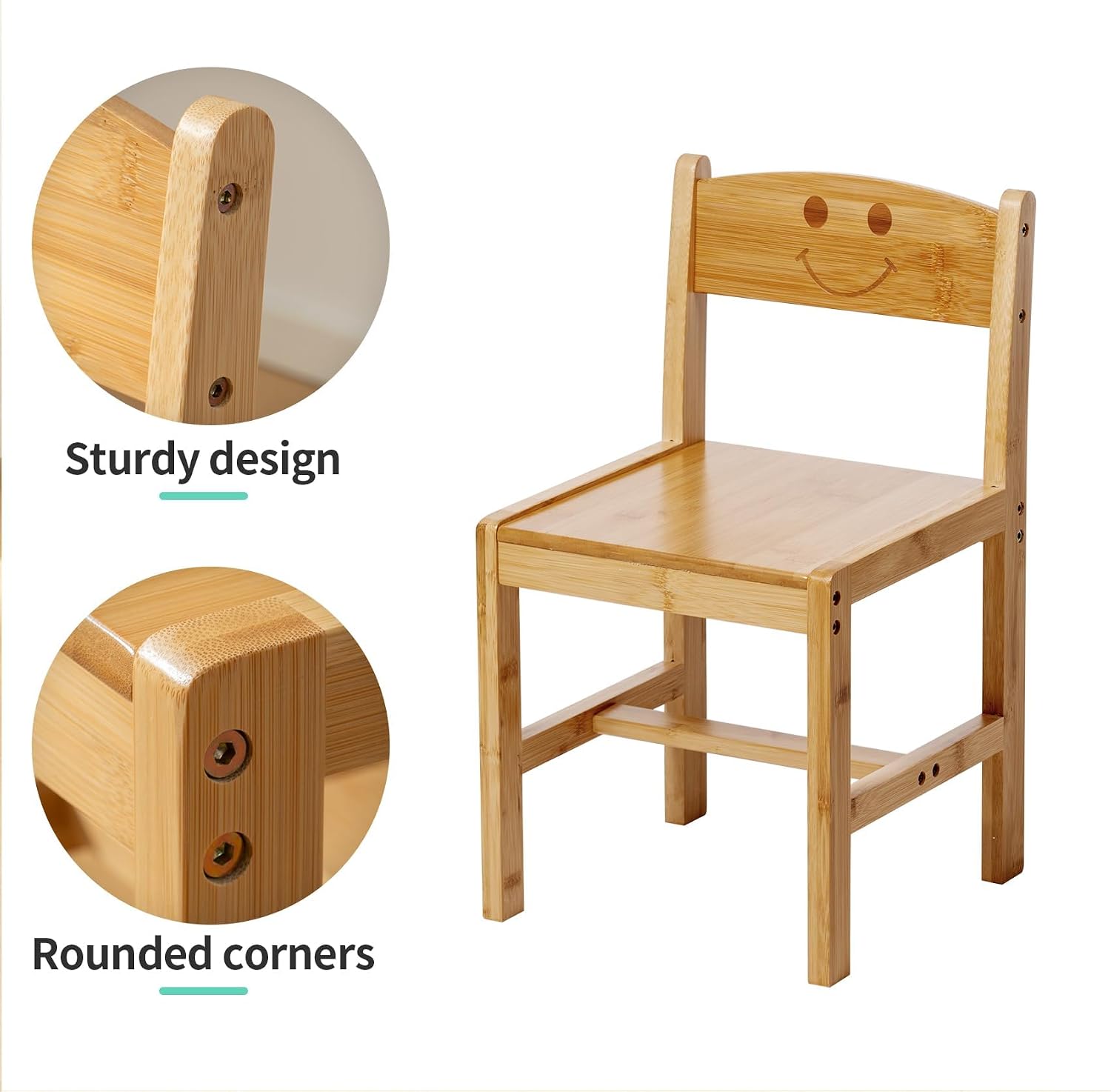 UNICOO Kids Table and 2 Chairs Set with Bookshelf, Bamboo Toddler Desk and Chair Set, Wooden Kids Activity Table and Study Desk for Reading, Writing, Drawing, Playroom, Classroom, Natural