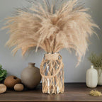 TIWPAJS Pampas Grass Vase, Boho Home Decor for Bedroom/Living Room/Coffee Table/Entryway/Office/House, Fall Farmhouse Decor, Glass Vase with Hand-Woven Hemp Rope, Room Decor Aesthetic, Modern Home