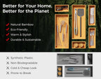 Long Bamboo Kitchen Drawer Organizer Boxes – 17" x 6" Stackable Wood Silverware Utensil Tray for Drawers Bins Cutlery & Flatware Storage – Wooden Pantry Organizers Set of 2 for Junk Drawer Bathroom Rv