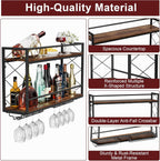 Wine Rack Wall Mounted 2 Tier Wall Wine Rack with Glass Holder, Double Layer Anti-Drop Crossbar, 31.5" Metal Wood Wall Mount Wine Holder for Home Kitchen Dining Room Coffee Shop Bar, Black