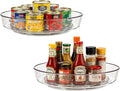 2 Pack Lazy Susan 10 inch Turntable for Spice Organization | Clear BPA-Free Plastic Rotating Organizer for Kitchen Cabinet, Pantry, Countertop, Fridge | 360-Degree Rotating Base