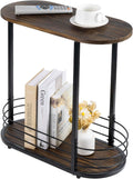 MyGift 21 Inch Tall Brown Wood Oval Side Table, 2 Tier Living Room Sofa End or Side Table with Bottom Storage