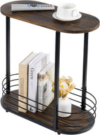 MyGift 21 Inch Tall Brown Wood Oval Side Table, 2 Tier Living Room Sofa End or Side Table with Bottom Storage