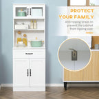 63.5in Timeless Classic 4-Door White Freestanding Buffet Cabinet with Hutch Adjustable Shelves & Coffee Bar Modern Design