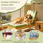 Kids Lounge Chair Outdoor, Toddler Wood Double Pool Lounger Chairs w/Canopy, Removable Stripped Fabric Cushions, Shaded Comfort for Kids Room or Patio Lounge Use(Green)