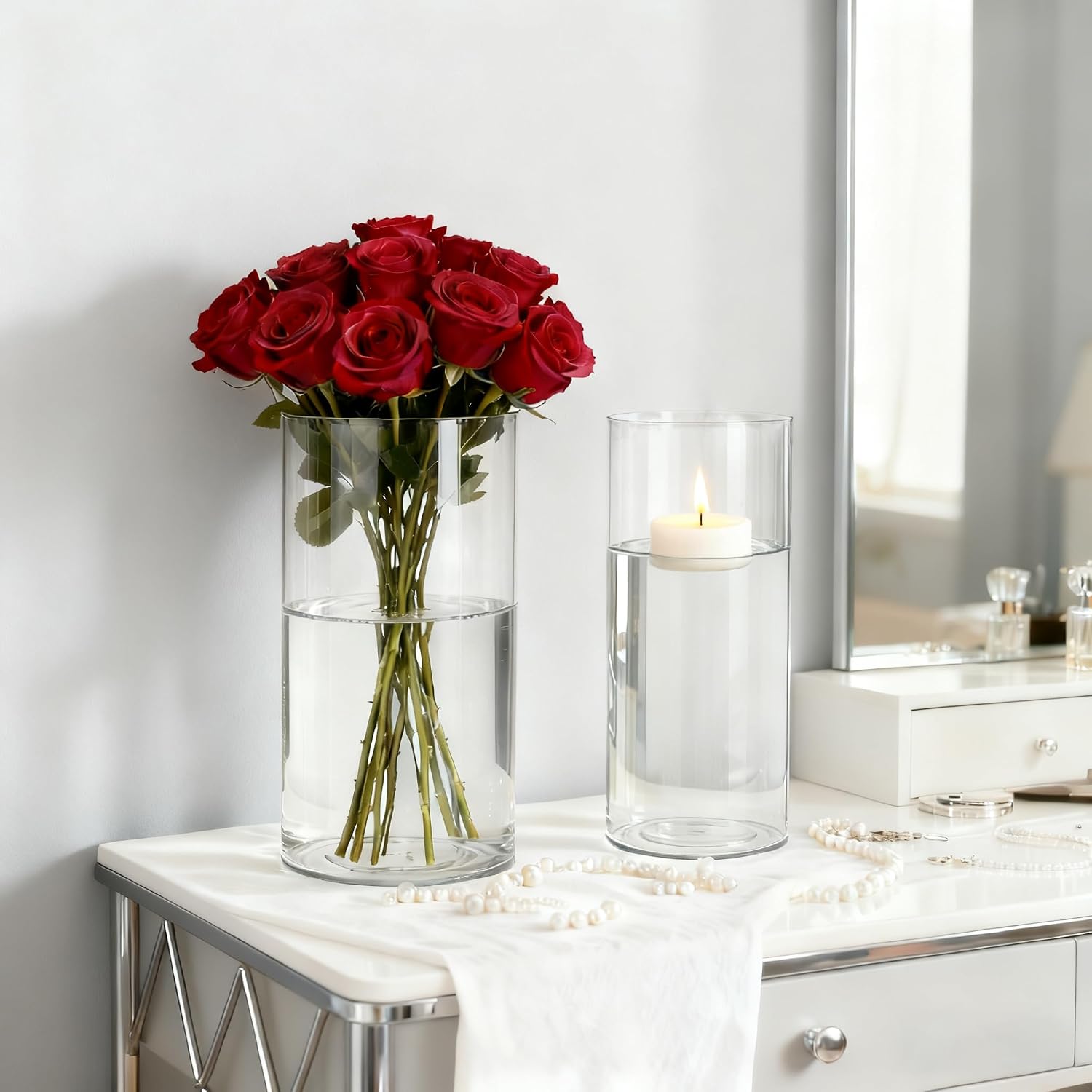 4 Pack Acrylic Cylinder Vases for Centerpieces, 8 inch Tall Clear Flower Vase, Unbreakable Vases,Hurricane Candle Holders Floating Candle Vase for Wedding Dinner Table Party Living Room Decor