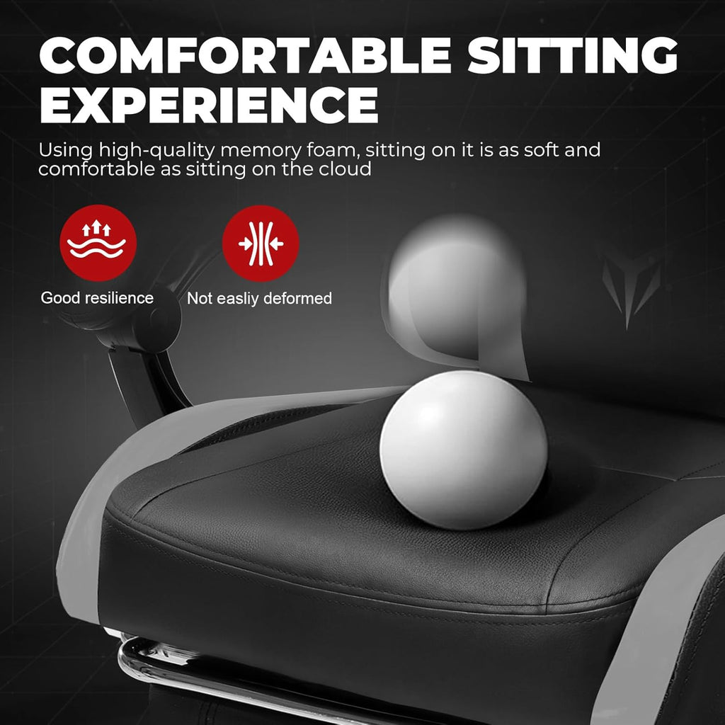 EXRACING Gaming Chair with Footrest, Ergonomic Computer Chair 350lbs High Back for Adults, Height Adjustable Video Game Chair with Headrest and Lumbar Support, 360° Swivel, PU Leather, Grey