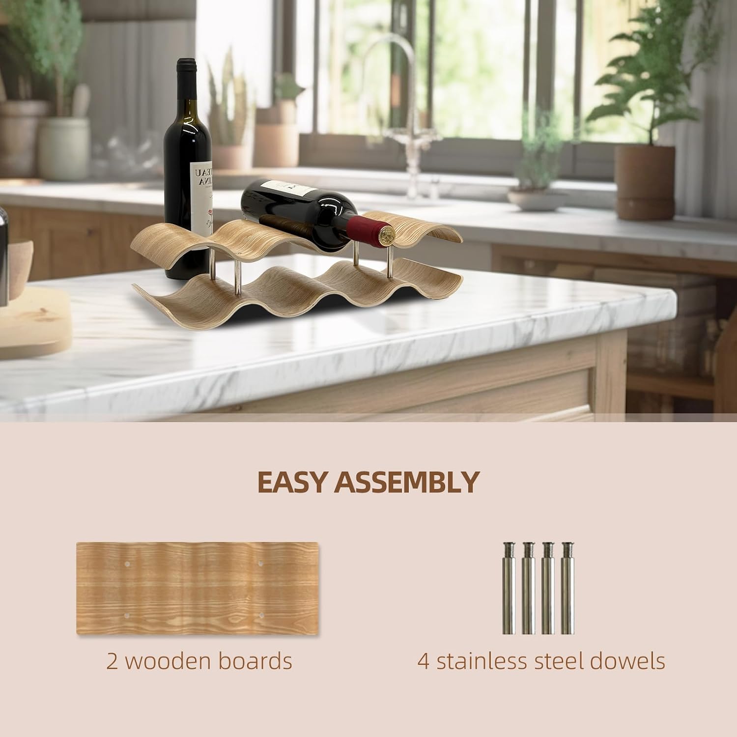 Wine Racks Countertop, 2-Tier Wooden Wine Rack Inserts for Cabinet, Bottle Holder Stand, 7 Bottles Freestanding Wine Storage Cabinet Shelf Organizer for Home Décor, Bar and Pantry