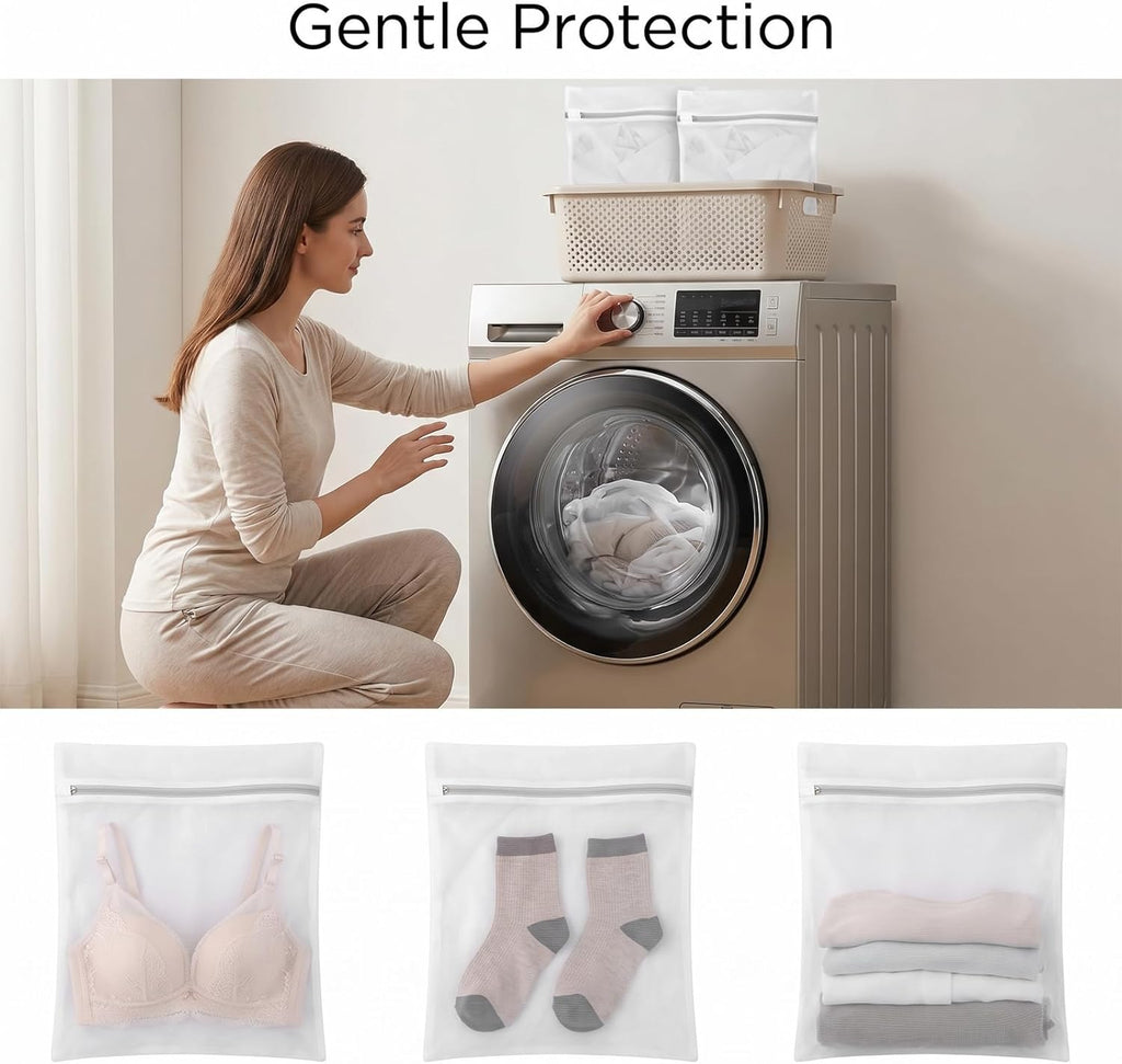 3 PCS Laundry Bags, Mesh Wash Bags for Delicates, 12x16 Inches White Durable Mesh Laundry Bag, Washing Machine Bag with Sturdy Zippers for Delicates Lingerie Bras Sweaters Clothes Travel