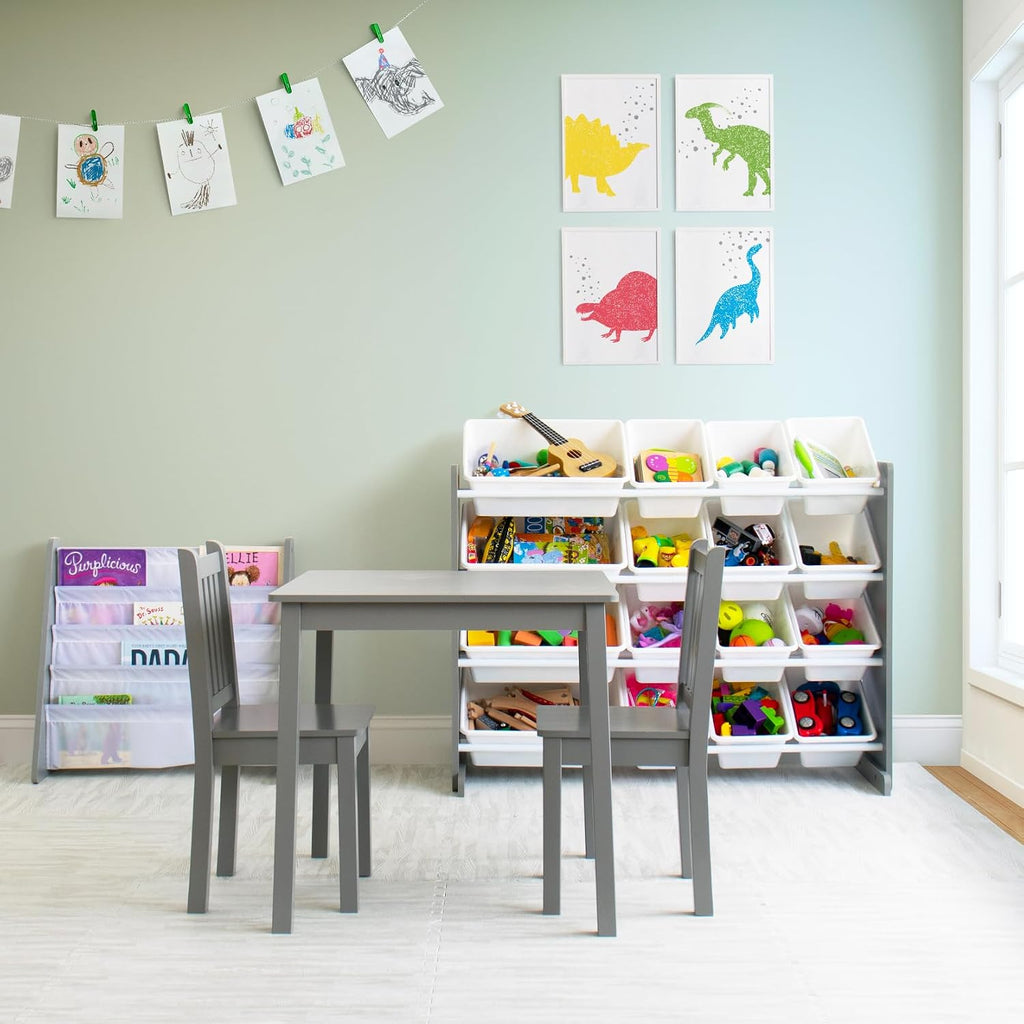 Humble Crew Kids Table and Chair Set, Toddler Activity Table with 2 Chairs for Play, Crafts, Snacks & Learning, Wooden Kids Furniture for Playroom & Bedroom, Grey