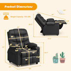 MAT EXPERT Kids Recliner, Leather Adjustable Reading Gaming Chair w/ 2 Cup Holder, 3 Side Pocket Storage & Footrest, Kids Couch Toddler Lounge Chair for Boys Girls, Kids Room Playroom Nursery (Black)