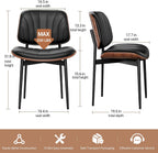 REONEY Dining Chairs Set of 2, Mid-Century Modern Upholstered PU Leather Chairs with Walnut Bentwood Back and Metal Legs Adjustable Feet for Kitchen, Black Shell Strips