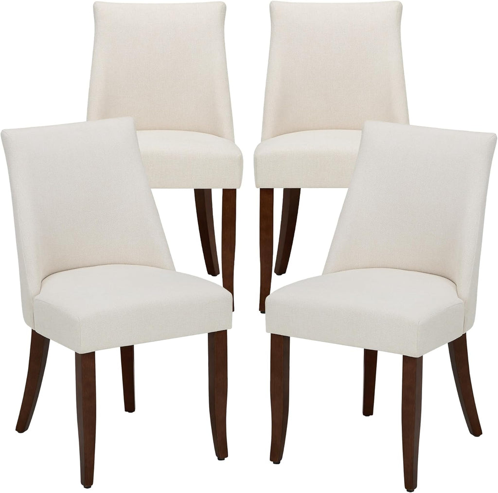 Wooden Dining Chairs Set of 4, Upholstered Farmhouse Fabric Dining Room Chair, Mid Century Kitchen Chair for Restaurant & Cafe, Beige